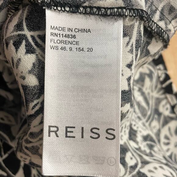 Reiss Top Womens Florence Floral Lace Inset Blouse Sz 8 Boho Tie Ruffle Viscose - Picture 6 of 9